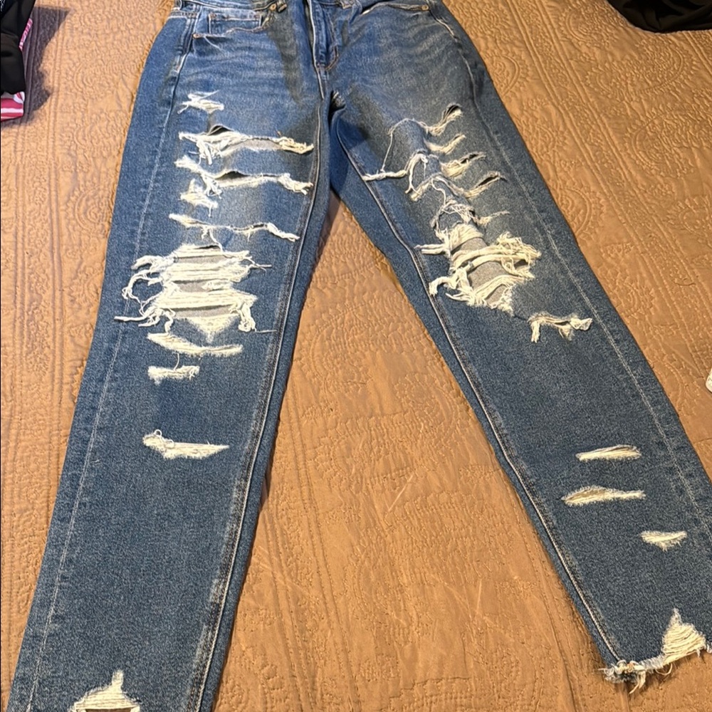American Eagle Mom Distressed Blue Jeans